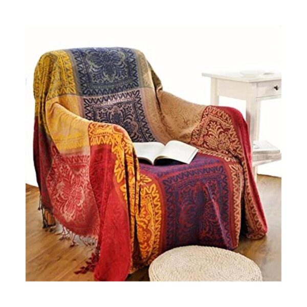Manta bohemia con borlas de jacquard de felpilla para