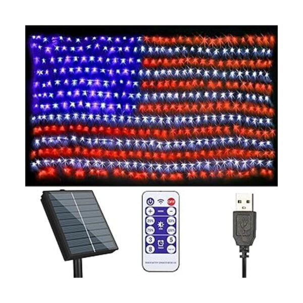 MZD8391 Luces solares de bandera estadounidense Enchufe y