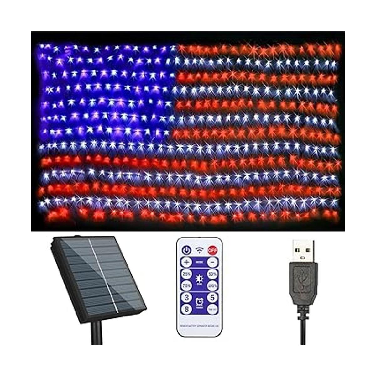 MZD8391 Luces solares de bandera estadounidense Enchufe y