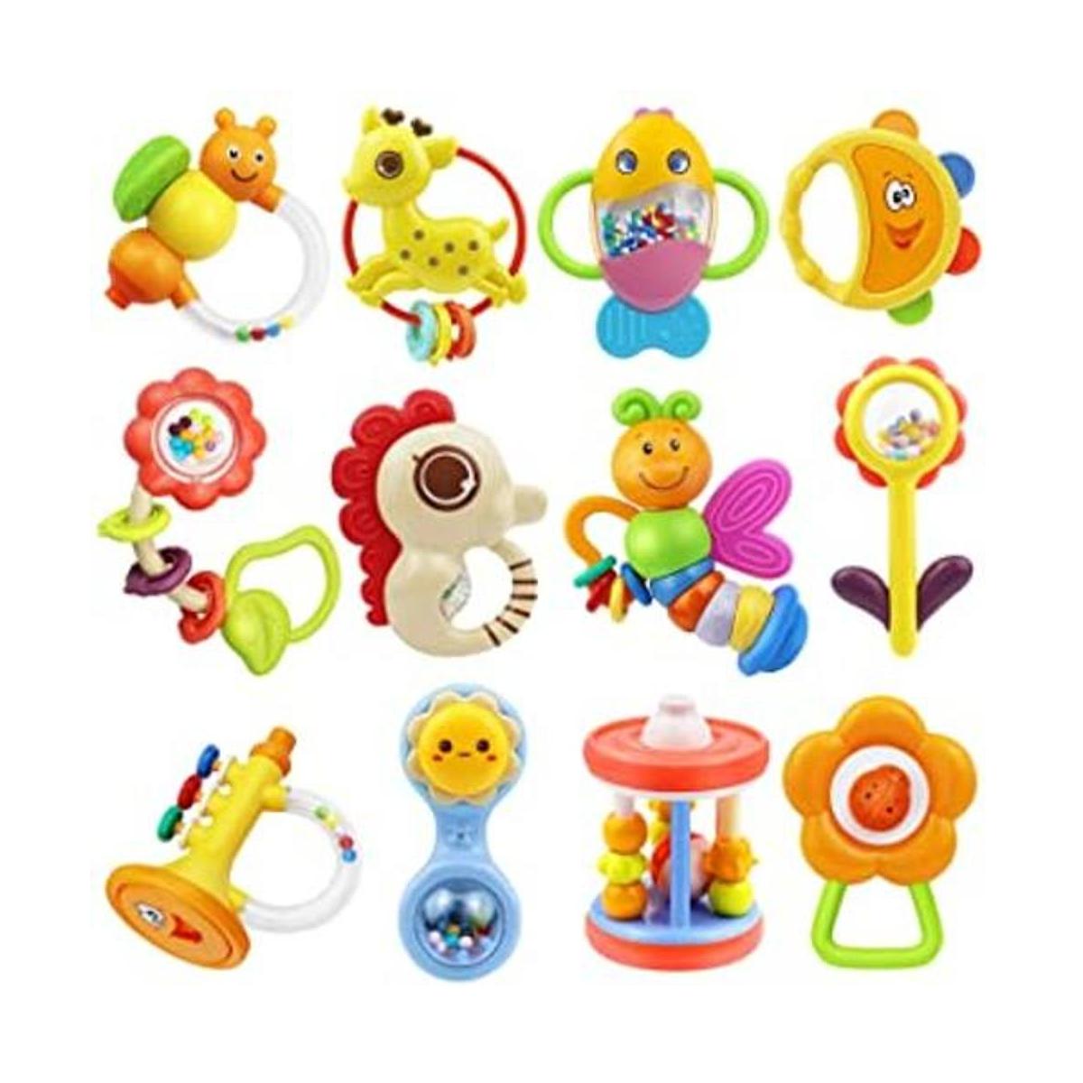 MOONTOY 12 juguetes de dentición de sonajero para bebés