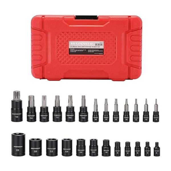 MIXPOWER Juego de 25 piezas de enchufe Torx y enchufe