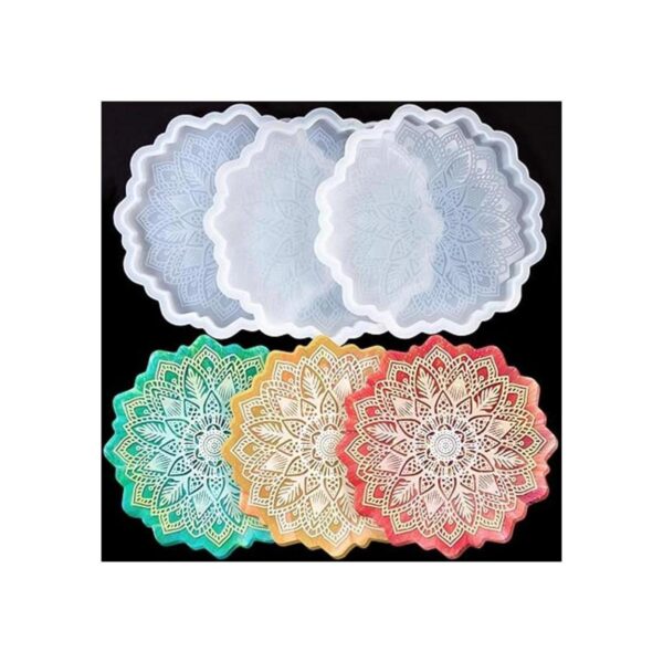MIKIMIQI Mandala Flores Coaster Molde para resina 3_4