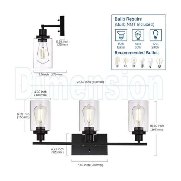 MELUCEE Lámpara de tocador de baño 3 luces aplique de_2