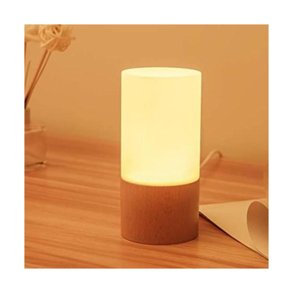 Lámpara de mesa LED pequeña de madera luz nocturna de