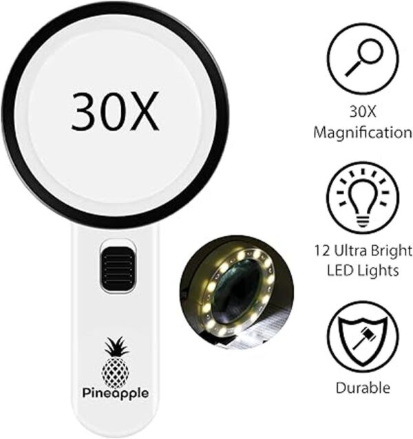 Lupa de piña con luz lupa grande de mano 30X lupa con_2