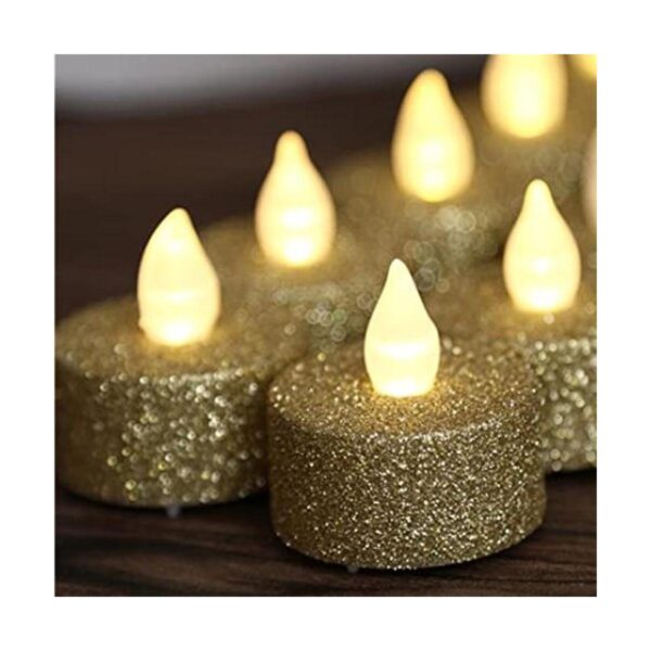 Luces de té LED con pilas velas votivas sin llama doradas_1