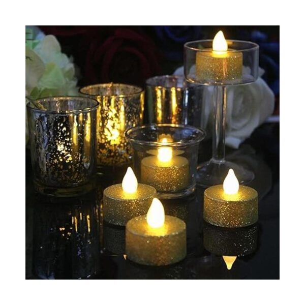 Luces de té LED con pilas velas votivas sin llama doradas_2