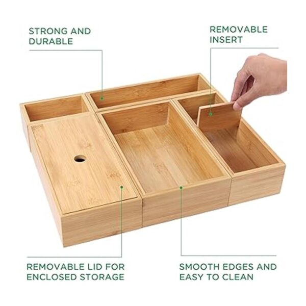 LotFancy Organizador de cajones de bambú paquete de 5