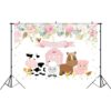 Lofaris Fondo de cumpleaños de animales de granja rosa con_2