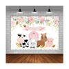Lofaris Fondo de cumpleaños de animales de granja rosa con_1