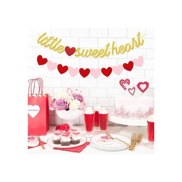 Little Sweetheart Banner Rojo Rosa Corazón Guirnaldas Oro_4