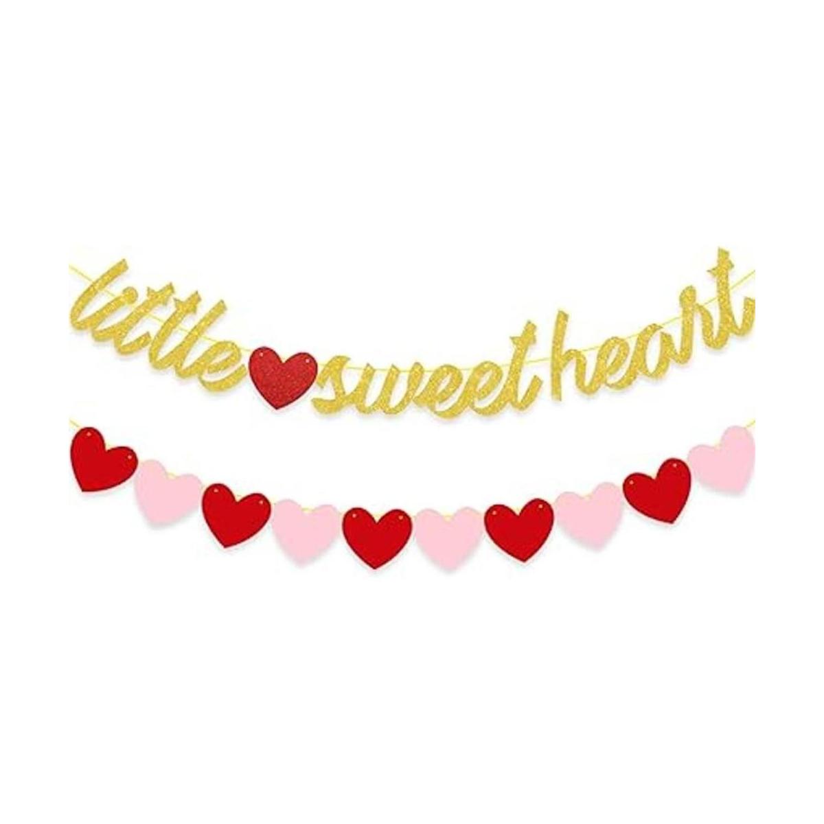 Little Sweetheart Banner Rojo Rosa Corazón Guirnaldas Oro