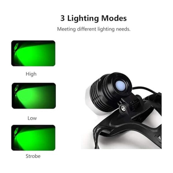 Linterna frontal de luz verde 3 modos LED de caza para_4