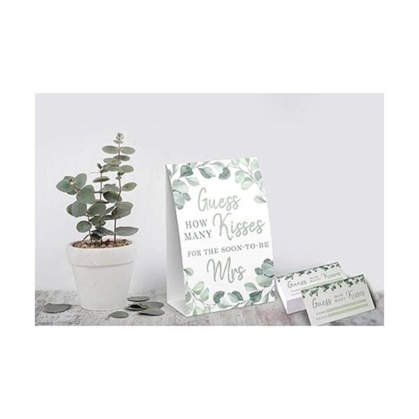 Letrero y tarjetas de juego de Eucalyptus How Many Kisses_2