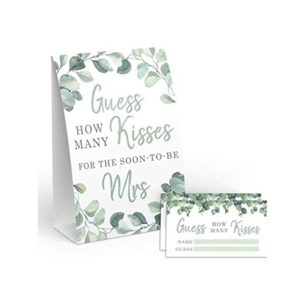 Letrero y tarjetas de juego de Eucalyptus How Many Kisses_1