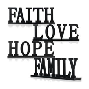 Letrero de madera con texto en inglés Love Faith Hope
