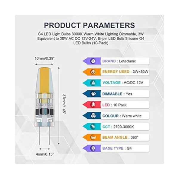 Letaclanic Bombillas LED G4 de 3000 K de iluminación_2