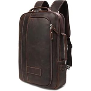 Lannsyne Mochila de cuero de grano completo expandible