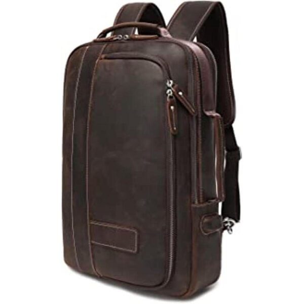 Lannsyne Mochila de cuero de grano completo expandible