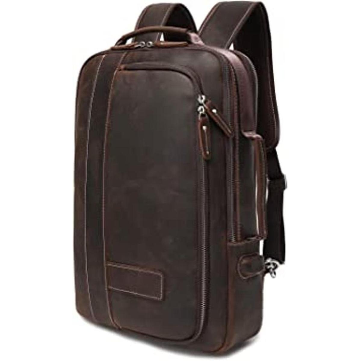 Lannsyne Mochila de cuero de grano completo expandible