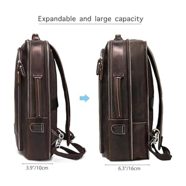 Lannsyne Mochila de cuero de grano completo expandible