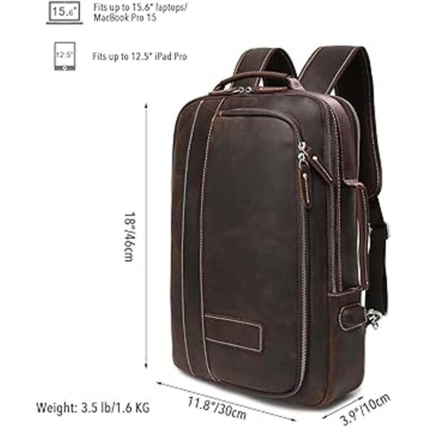 Lannsyne Mochila de cuero de grano completo expandible