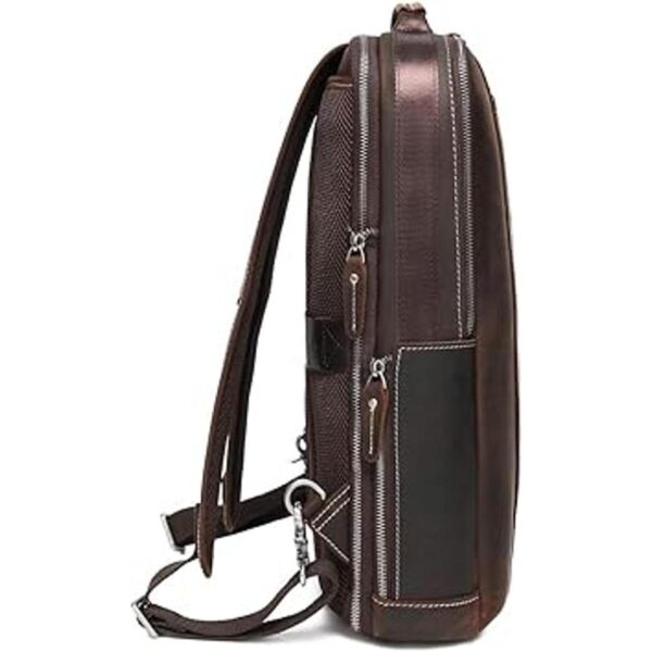 Lannsyne Mochila de cuero de grano completo expandible