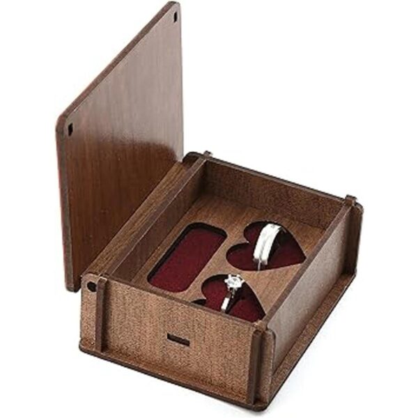 LUCCE Caja de madera rústica para anillos de boda 2
