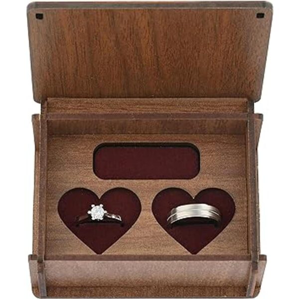 LUCCE Caja de madera rústica para anillos de boda 2