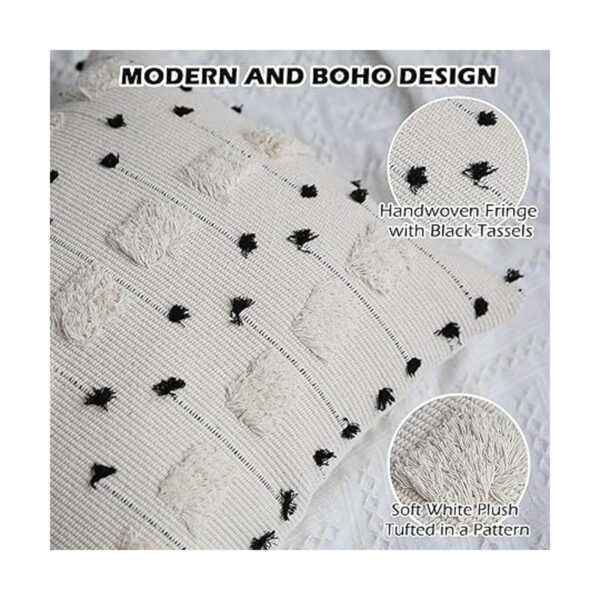 LIGICKY Fundas de almohada bohemias de color negro y beige_4