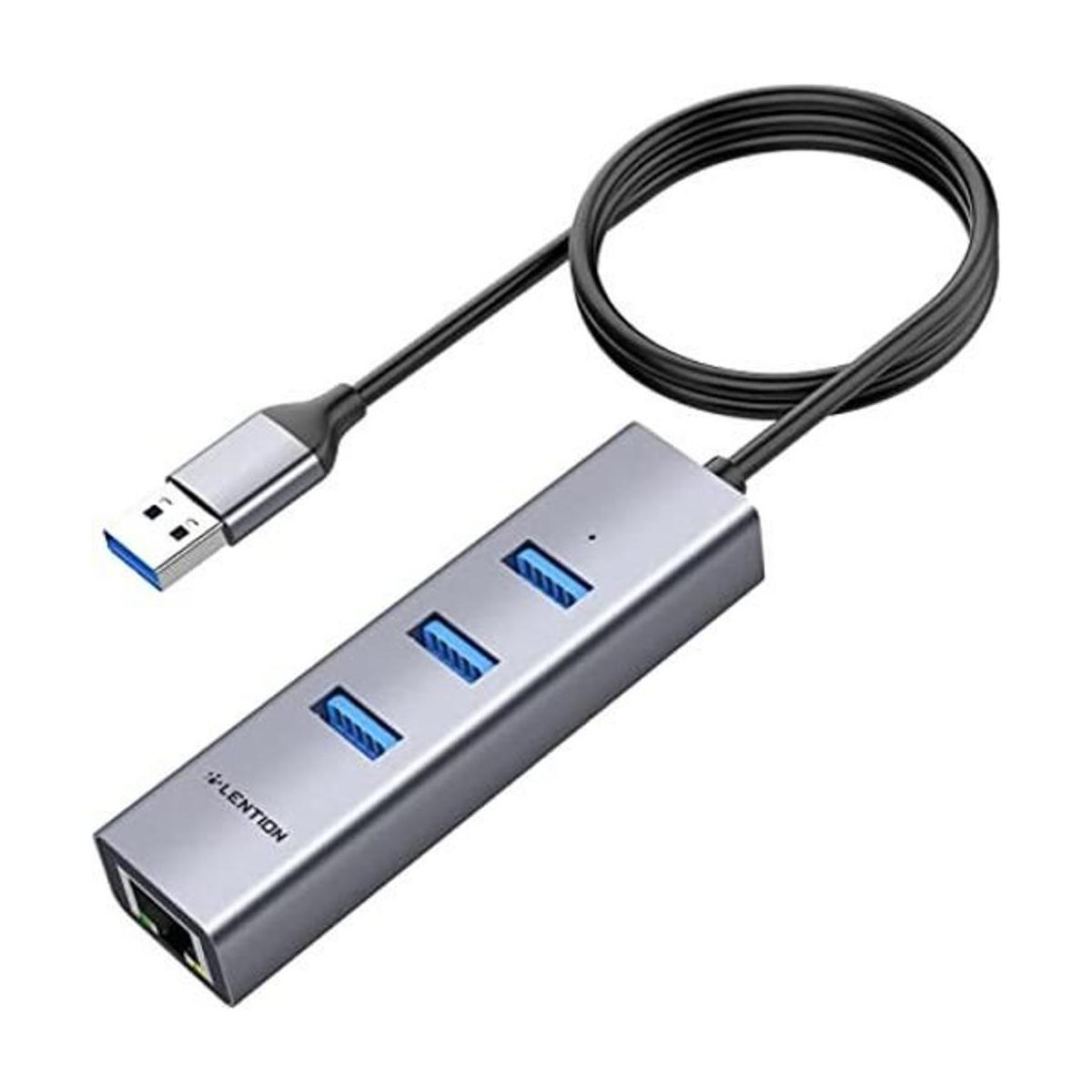 LENTION Hub USB 3.0 de 3 puertos con adaptador Gigabit
