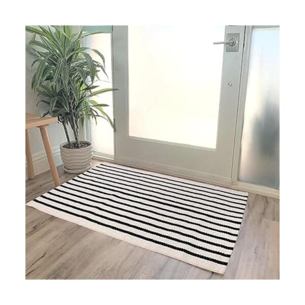 LEEVAN Tapete a rayas blancas y negras 24 x 35 pulgadas