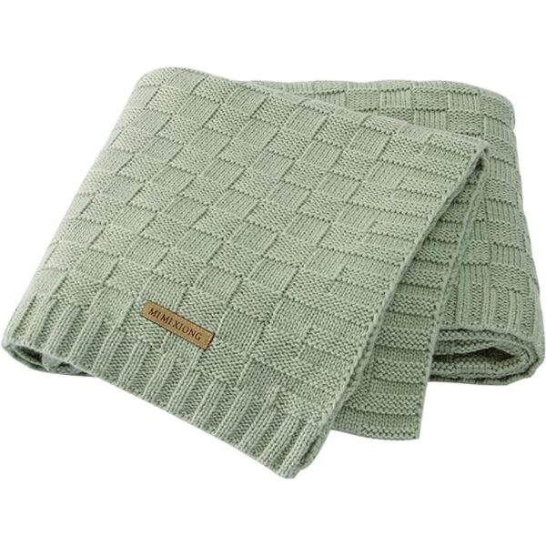 LAWKUL Manta de punto trenzado para bebé manta verde para_1