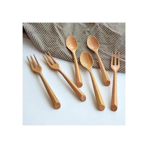 Kyien Juego de 6 cucharas y tenedores para sopa de madera_4