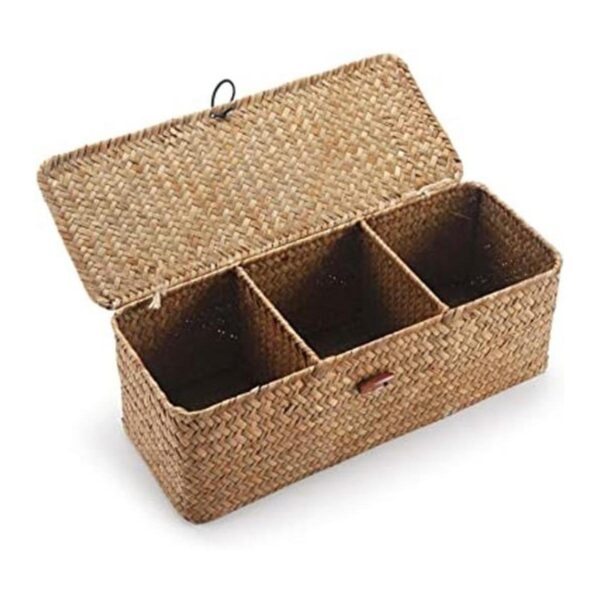 Cesta de almacenamiento de hierba marina con tapa_1