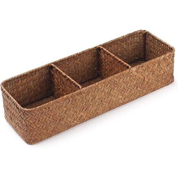Cesta de almacenamiento de hierba marina tejida para_3