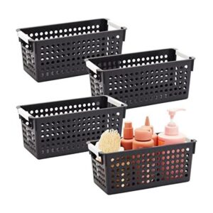 Cestas de plástico negro con asas para baño lavandería