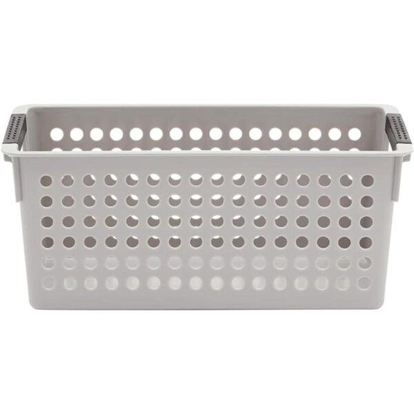 Cestas de plástico gris con asas para baño lavandería
