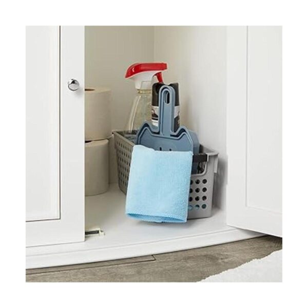 Cestas de plástico gris con asas para baño lavandería