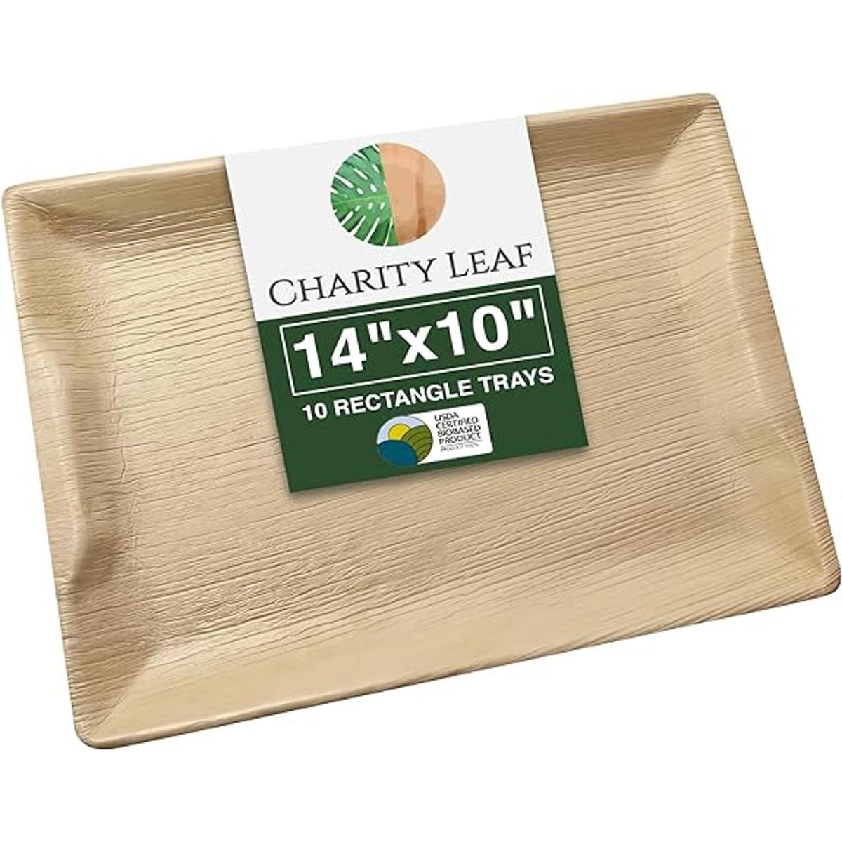 Charity Leaf Bandejas desechables de hoja de palma de 14 x