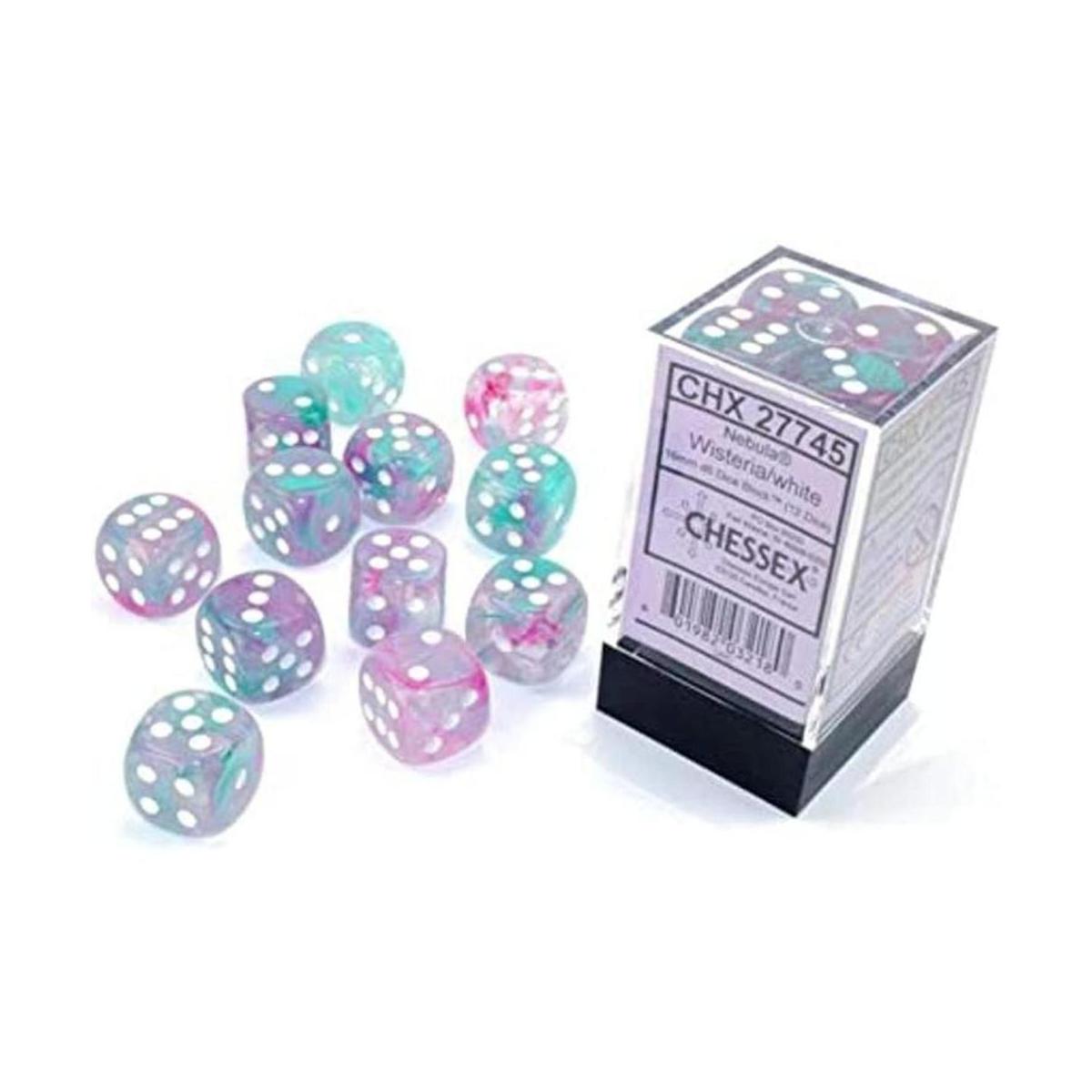 Chessex Nebula 0.630 in D6 GlicinaBlanco con bloque de