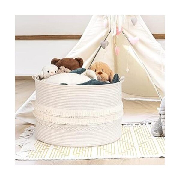 CherryNow Cesta de almacenamiento tejida de color blanco_4