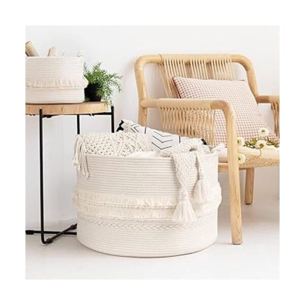 CherryNow Cesta de almacenamiento tejida de color blanco_2