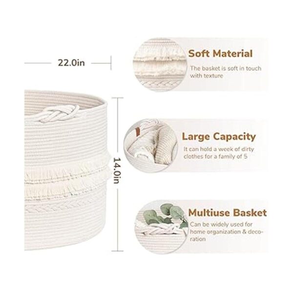 CherryNow Cesta de almacenamiento tejida de color blanco_6