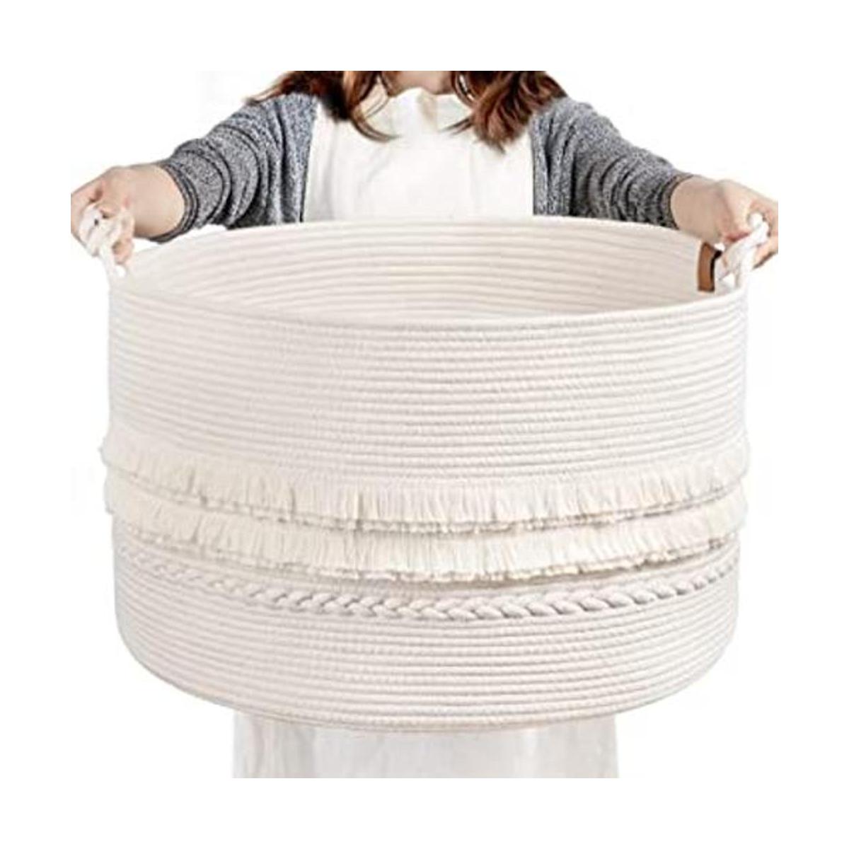 CherryNow Cesta de almacenamiento tejida de color blanco