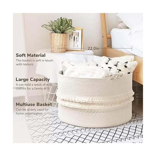 CherryNow Cesta de almacenamiento tejida de color blanco_3