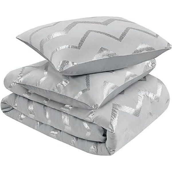 Codi Juego de edredón color gris y plateado con estampado
