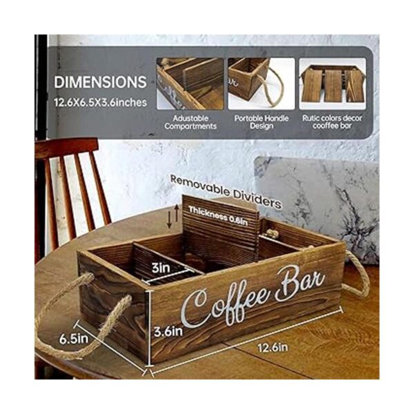 Coffee Station Organizer 3 Removable Dividers Wooden