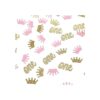 Confeti de corona con purpurina rosa y dorado una mesa de