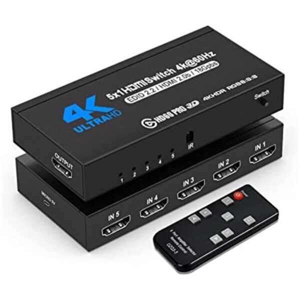 Conmutador HDMI con mando a distancia 5 puertos 4K 60Hz_1
